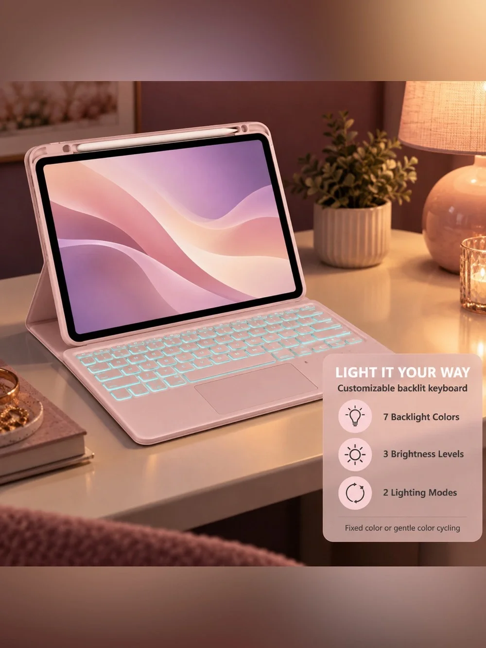 🎀 Blush Pink Backlit Keyboard Case for iPad A16 2025 / 10th Gen 2022B